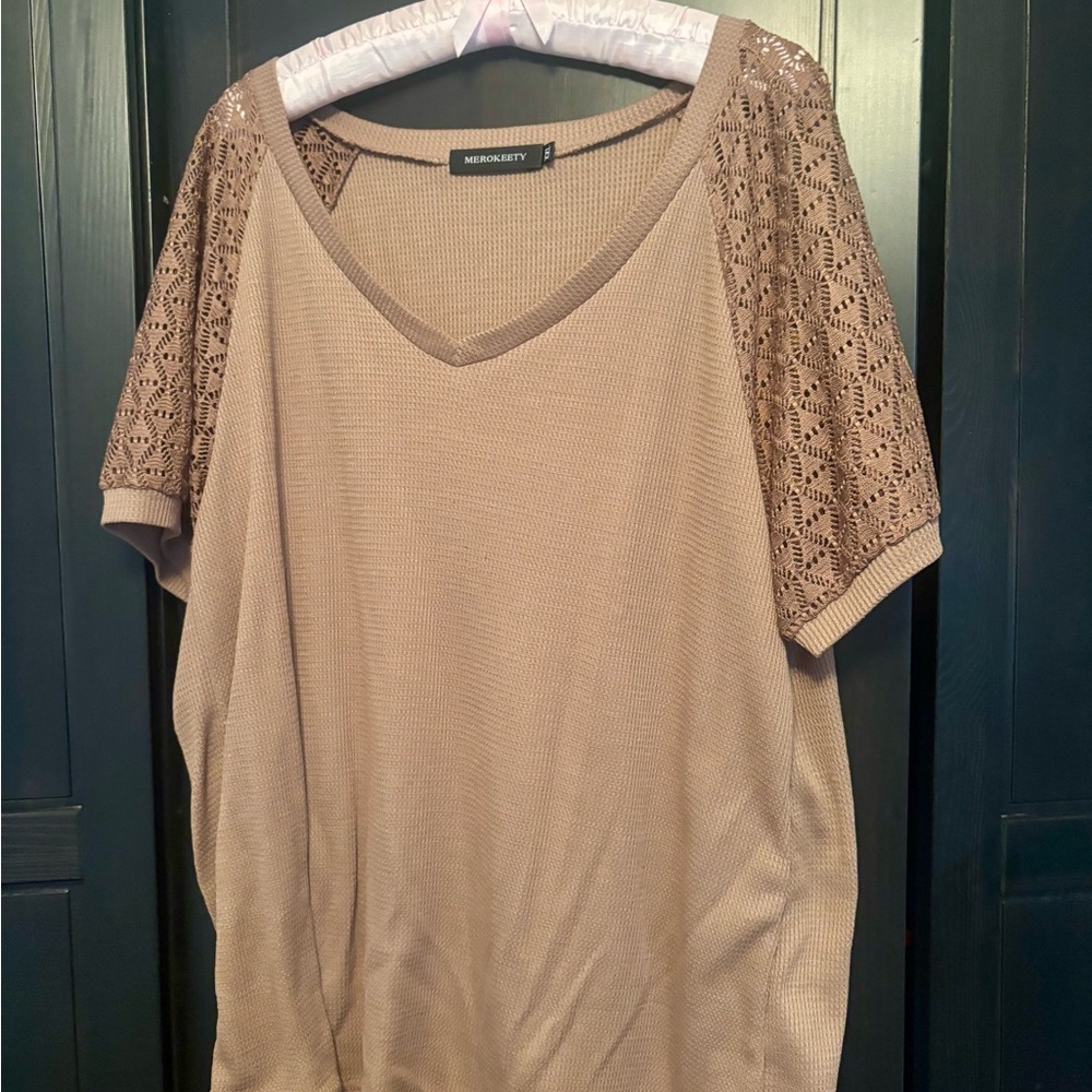 Moon Collection Tan Lace Sleeve Top